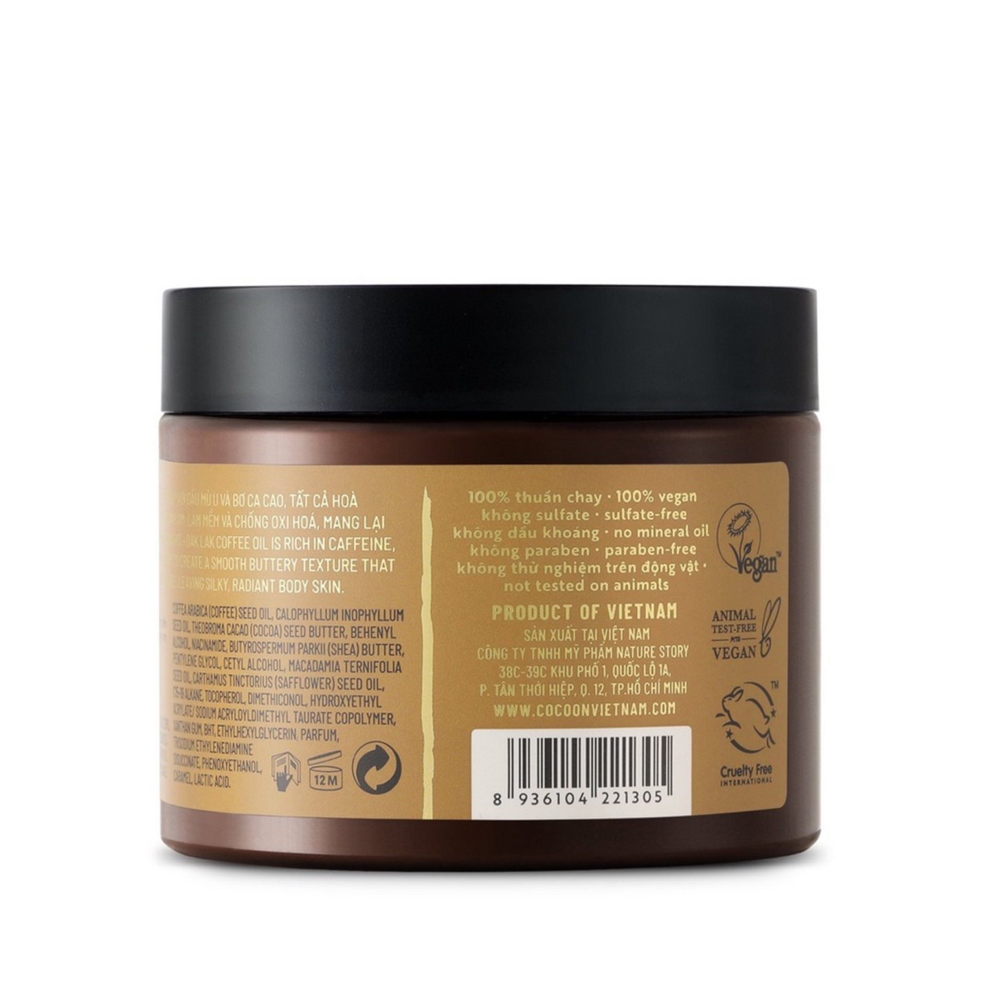 Cocoon Dak Lak Coffee Body Butter 200mlCocoon Dak Lak Coffee Body Butter 200ml vegan all blend into a smooth butter that helps moisturize, soften and anti-oxidize, giving the body skin a smooth, fresh and