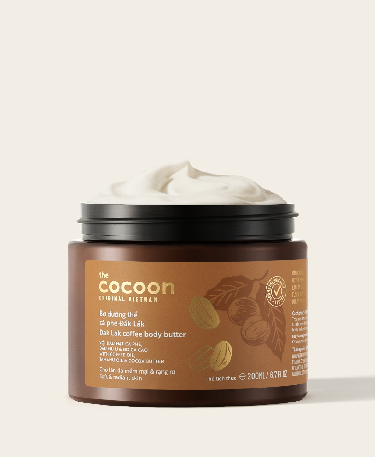Cocoon Dak Lak Coffee Body Butter 200mlCocoon Dak Lak Coffee Body Butter 200ml vegan all blend into a smooth butter that helps moisturize, soften and anti-oxidize, giving the body skin a smooth, fresh and