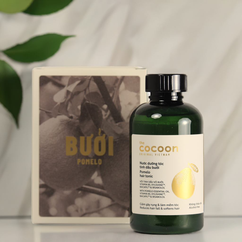 Cocoon Pomelo Hair Tonic 140mlThe vegan pomelo cocoon hair tonic is a treatment product for hair loss, weak hair, thin hair and slow hair growth.From Vietnamese traditional pomelo peel oil blend